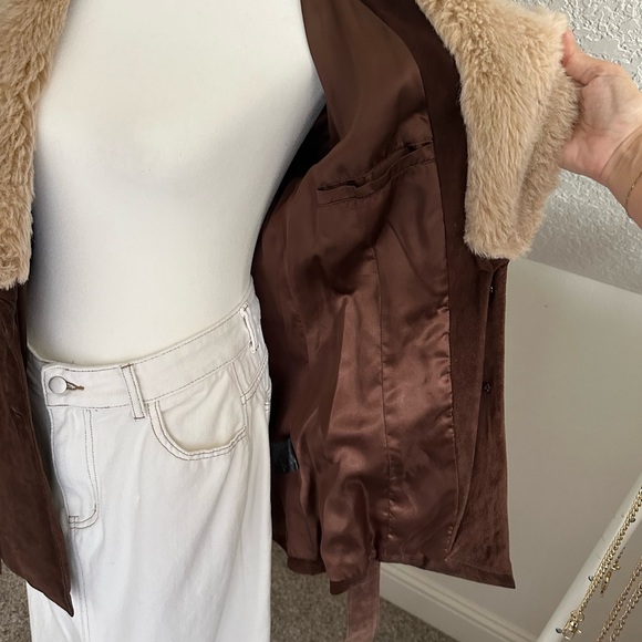 John Carlisle Belted Vintage 70s style Coat 100% Leather Suede Sherpa M Y2K - Picture 8 of 14